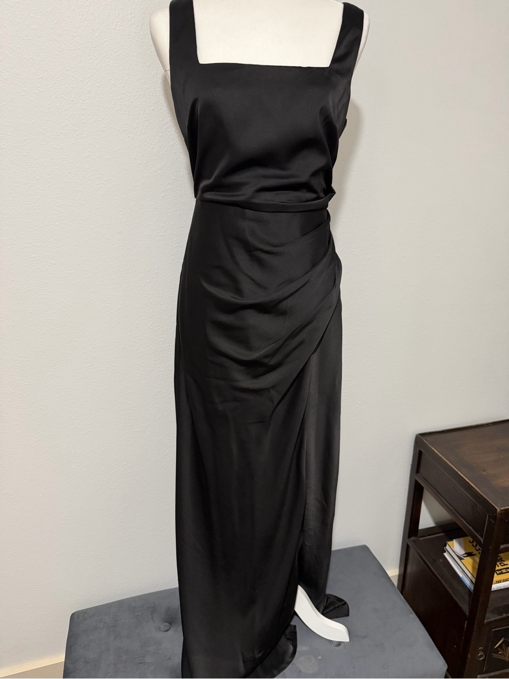 Lulu's Black Satin Square-Neck Maxi Dress